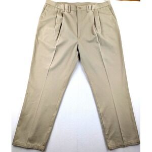 Wrangler Riata Mens 44x32 Khaki Pleated Chino Pants 100% Cotton Classic Fit